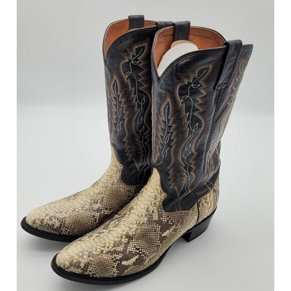 Dan Post Boots Mens Size 11 D Tan Black Western Cowboy Python Snakeskin DP3036 - Picture 6 of 16